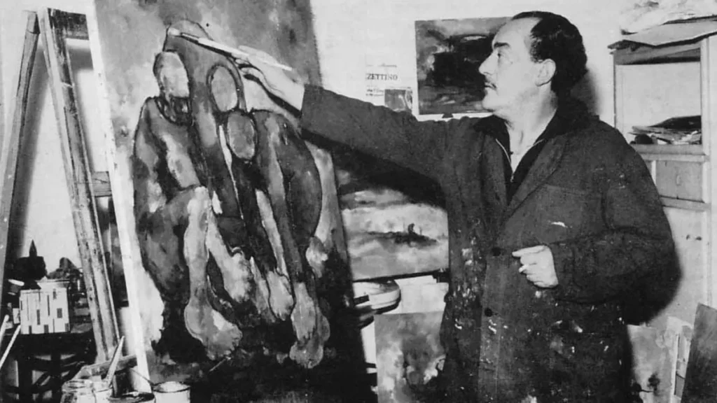 Giovanni Pontini nel suo studio 1967-68, foto tratta dal catalogo della Personale alla Bevilacqua La Masa nel 1978