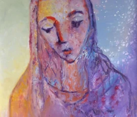 Olio su tela 50x60 cm. Anni 50 Olio su tela di Romano Zaniol. Volto di donna con gli occhi chiusi ed il volto triste.